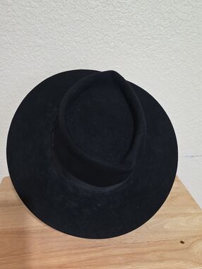 Churchill Black Wool Felt Wide Brim Rancher Style Fedora Hat Size 7 3/8